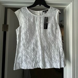 Eyelet front blouse w/ button cotton back